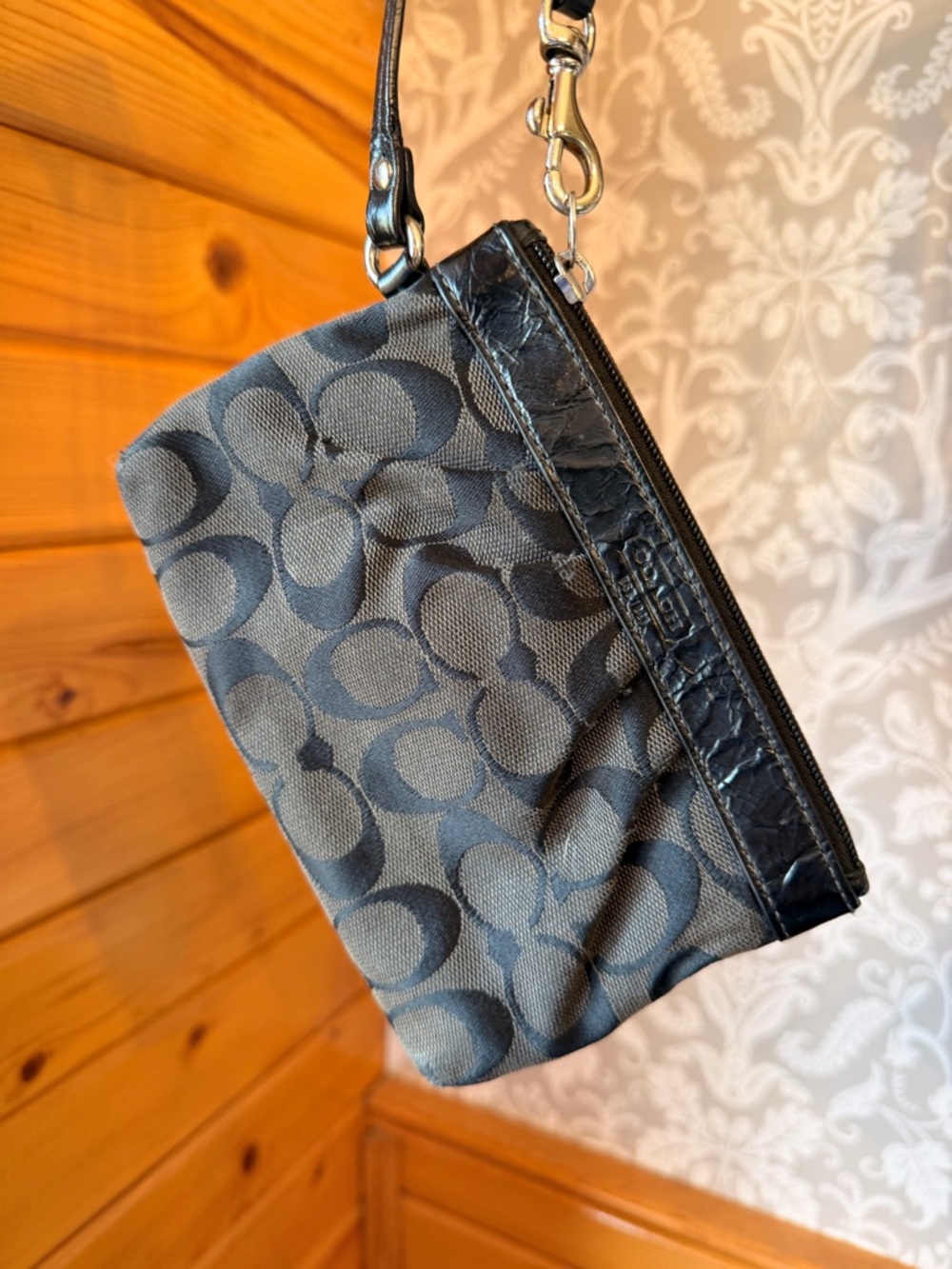 Coach Y2K Black Signature Wristlet Silver Hardware